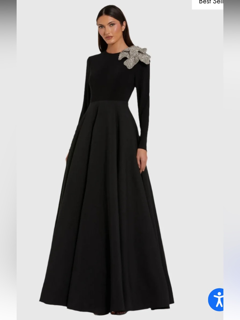 NWT Mac Duggal Rhinestone Flower  11832 Black Long Sleeve Ball Gown Size 6
